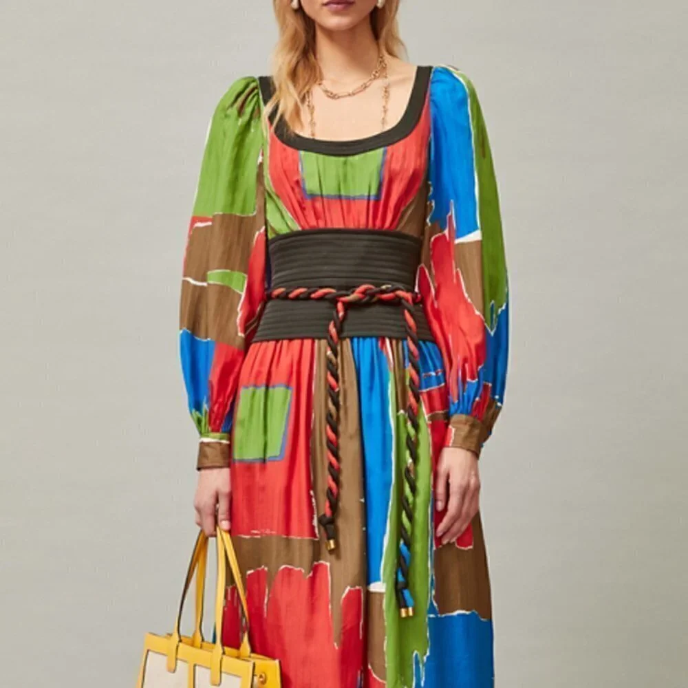 New Tory Burch Tie Waist Painted Geo SS20 Runway Dress NWT Size 2